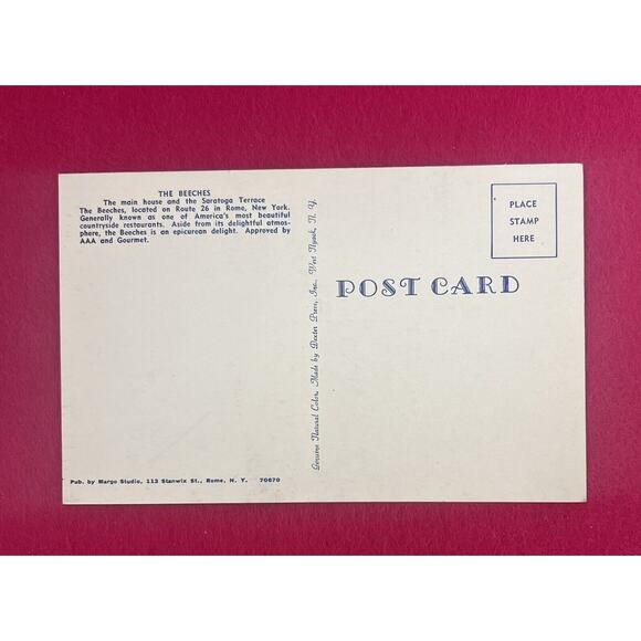 Postcard - The‎ Beeches, Restaurant In Rome NY Unposted - Picture 2 of 2